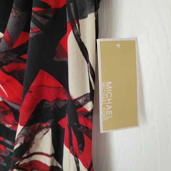 Michael Kors Abstract Red and Black Midi Dress - Picture 3 of 7